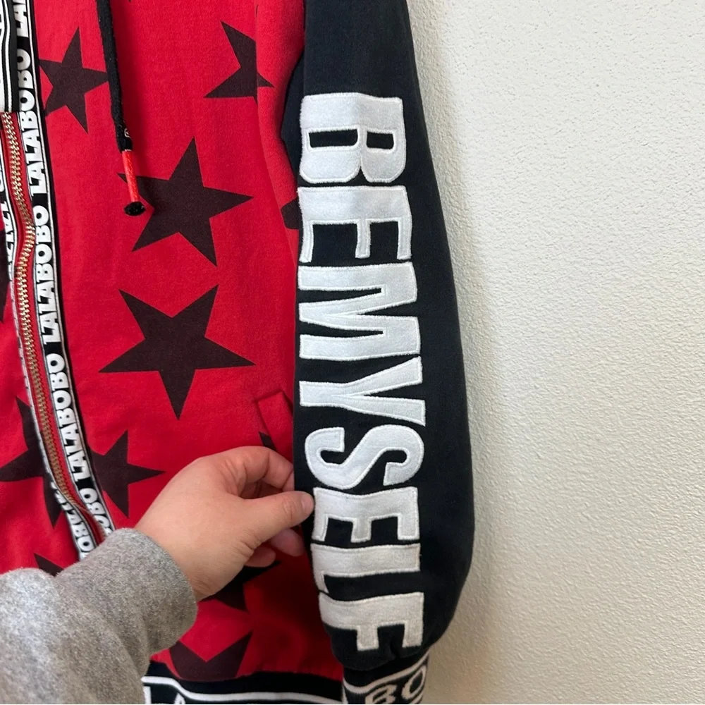 Lalabobo Hooded Sweatshirt Jacket Red‎ Black Stars Men’s Sz Medium